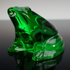 Baccarat France Green Crystal Frog Figurine
