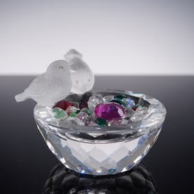 Swarovski Crystal Figurine, Bird Bath with Crystals