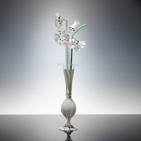 7pc Studio Art Glass Flower Sculpture in Vase