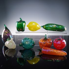 9pc Hand-Blown Iridescent Art Glass Fruit and Vegetable Set