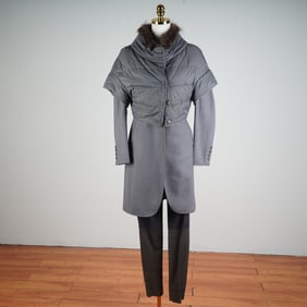 Brunello Cucinelli Three-Piece Gray Wool, Nylon & Fur Ensemble