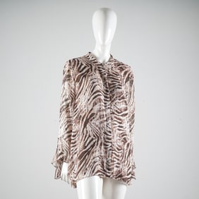 Tahari Brown Zebra Sequin Chiffon Blouse