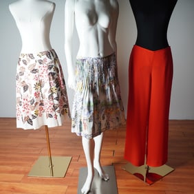 3 pc Ann-Louise Roswald Floral Skirt, Leggiadro Skirt & Red Wide-Leg Pants
