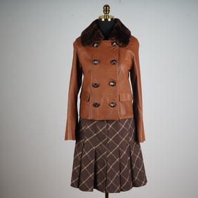 Graeme Black Leather and Fur Jacket with Wool Skirt