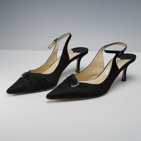 Jimmy Choo Black Satin Slingback Heels