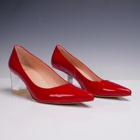Stuart Weitzman Red Patent Pumps with Lucite Heels