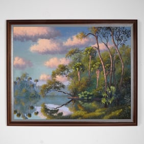Don D. Brown, Indian River School Oil Painting, Florida Landscape, Signed