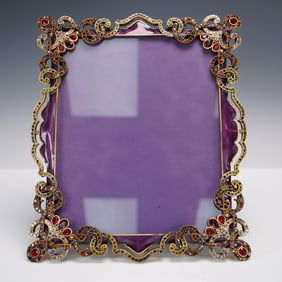 Jay Strongwater Multicolor Jeweled Scroll Picture Frame