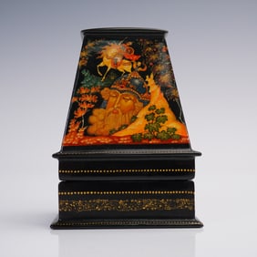 Russian Fairy Tale Lacquer Box, Tapered Chimney Form