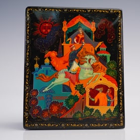 Russian Hand Painted Royal Court Lacquer Jewelry Box