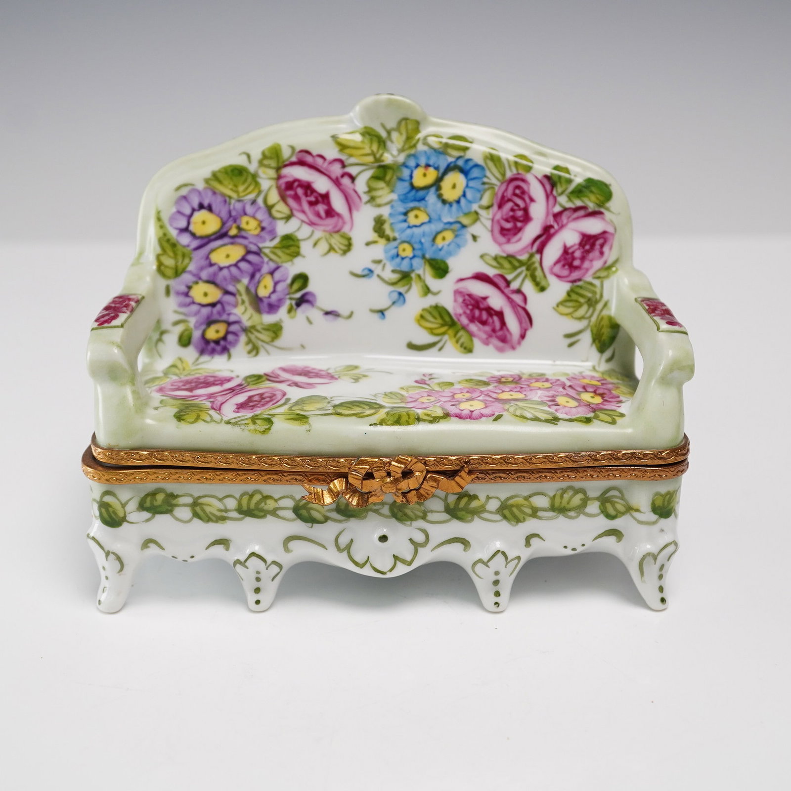 Limoges Hand Painted Porcelain Figurine, Floral Sofa (1 of 6)