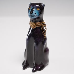 Peint Main Limoges Porcelain Box, Black Cat