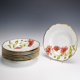 7pc H & Co. Limoges Floral Rimmed Soup Bowls, 9.5"Dia