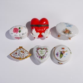6pc Ring or Treasure Boxes, Including Herend and Royal Adderley