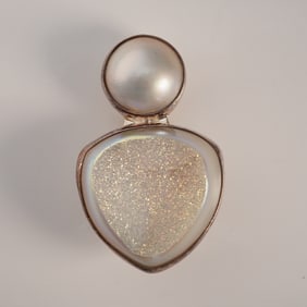 Elligators by Chris Bales Sterling Brooch or Bolo Pin, Druzy Quartz