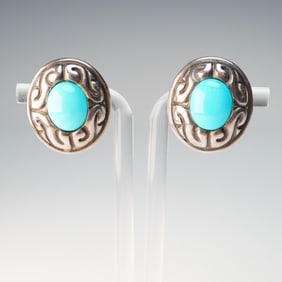 Vintage Sterling Silver Clip-On Earrings with Turquoise