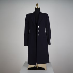 Escada Navy Wool Sleeveless Dress and Coat Set