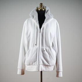 Hugo Boss White Zip-Up Hoodie with Grey Faux Fur Lining