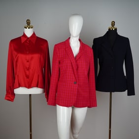3pc Joanna Mastroianni Red Satin Blouse, J.Crew Blazer & Leggiadro Blazer