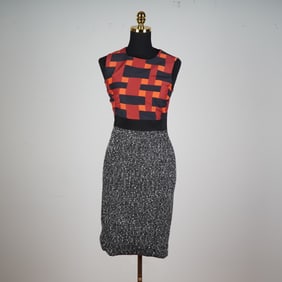 Giambattista Valli Wool Tweed & Graphic Panel Dress
