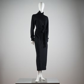 Polo Ralph Lauren Black Belted Turtleneck Maxi Dress w/ Belt