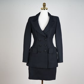 Chloe Navy Wool Skirt Suit, Made in France
