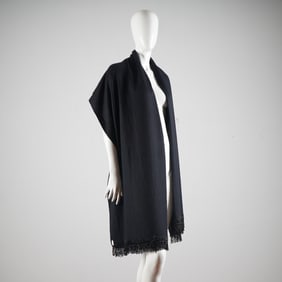 Armand Diradourian Black Pashmina and Silk Fringed Shawl