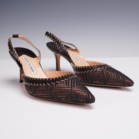 Manolo Blahnik Woven Leather Slingback Heels