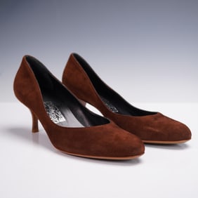 Salvatore Ferragamo Brown Suede Kitten Heel Pumps