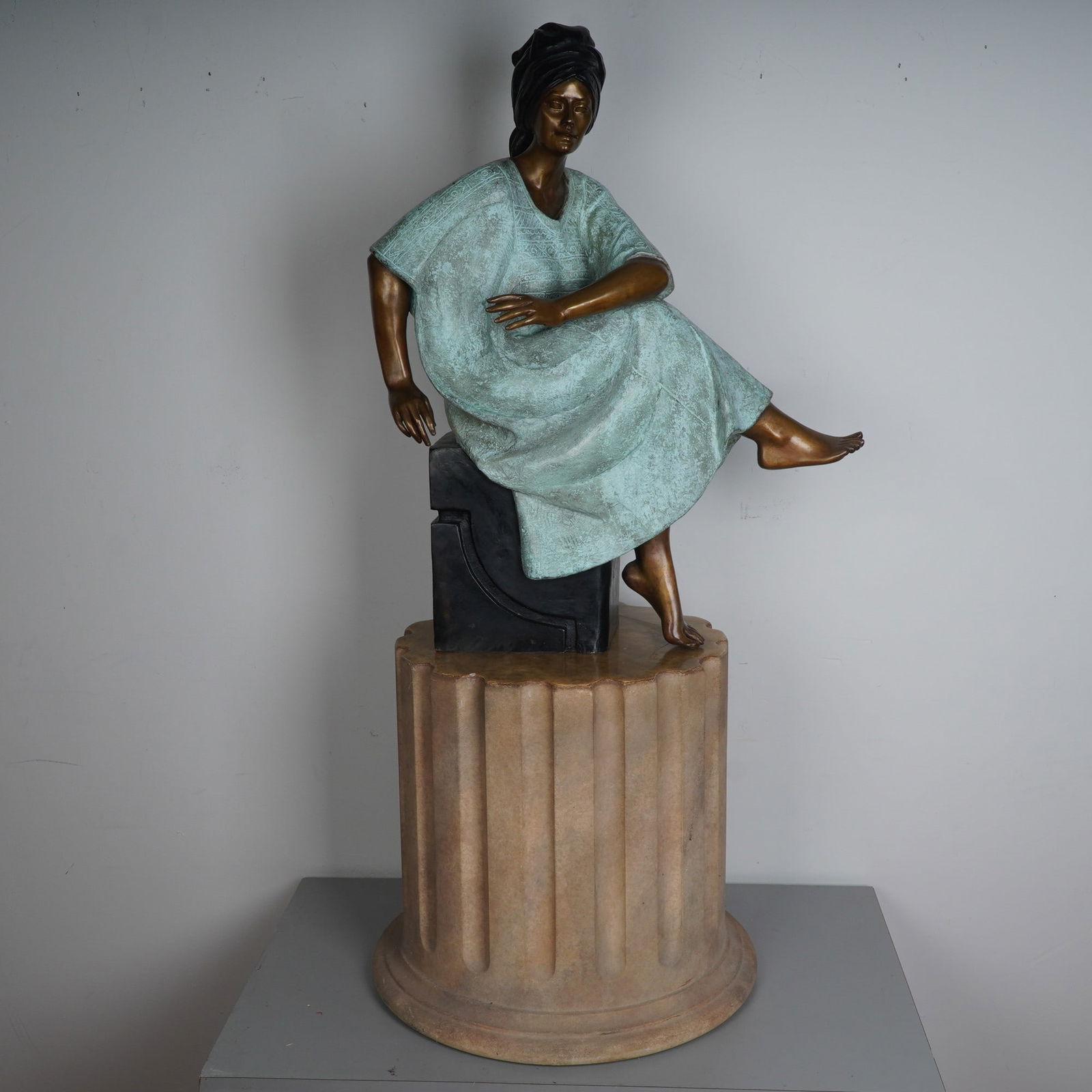 Victor Gutierrez, Patinated Bronze Sculpture w/ Base, Seated Woman, Signed (1 of 7)