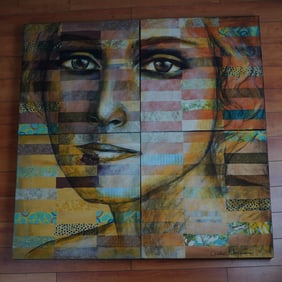 Christine Peloquin, 4 Mixed Media Wood Panels, Reverential Respect, Signed