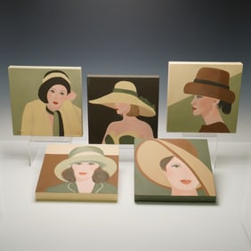 5pc Modern Decorative Portrait Canvases, Signed J. Berriu