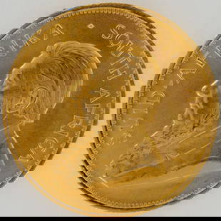 1984 South African 1 oz Gold Krugerrand Coin: Issued in 1984, this South African gold bullion coin contains one troy ounce of fine gold. The obverse features a left-facing profile of Paul Kruger, the former President of the South African Republic