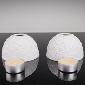 Pair of Bernardaud Bisque Porcelain Votive Candle Holders