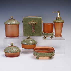 7pc Mike + Ally Amber and Sage Glass Bathroom Set
