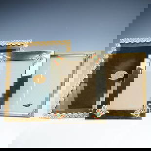 3pc Decorative Picture Frames - 18kt & 24kt Gold Plated + Silver Plated: Assorted trio of decorative tabletop photo frames including: one Elias Fine Pewter frame electroplated in 18kt gold and containing silver; one guaranteed 24kt gold-plated frame; and one silver-plated