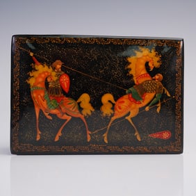 Russian Lacquer Box, "Victory" Cavalry Duel Scene