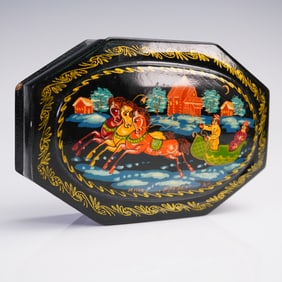 Russian Lacquer Box, Palekh School, Winter Troika Scene