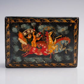 Russian Lacquer Box, Santa Troika Scene by Palekh Artist
