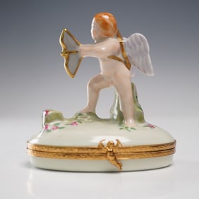 Artoria Limoges France Trinket Box, Cupid with Bow