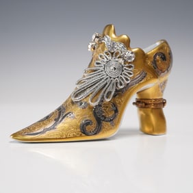 Fiona Saunders Limoges Porcelain Figurine, Gilt High Heel Shoe