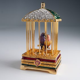 Rucinni Enameled & Crystal Birdcage Keepsake Box