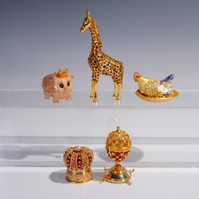 5pc Jeweled Animal & Egg Trinket Box Set