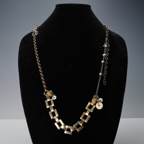 Barbara Boz Costume Necklace, Mixed Metal & Beaded Design