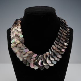 Black Mother of Pearl Iridescent Petal Necklace