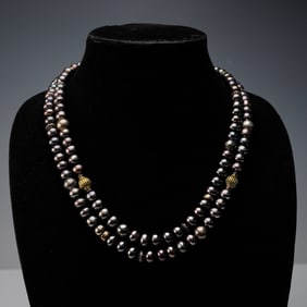 Cultured Black Pearl Necklace with Mixed Metal Accents