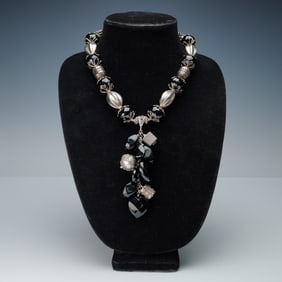 Estelle Beaded Necklace With Black Faceted Beads And Silver-Tone Accents