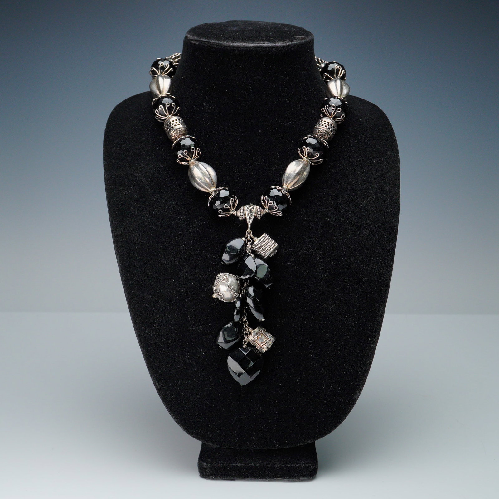 Estelle Beaded Necklace With Black Faceted Beads And Silver-Tone Accents (1 of 5)