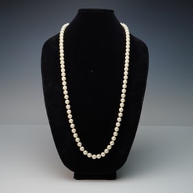 Vintage Simulated Pearl Necklace With Filigree Clasp
