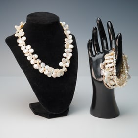 2pc Baroque Freshwater Pearl Necklace And Bracelet Set